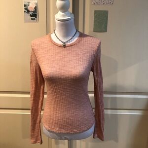 Free People Textured Peach Long Sleeve Top